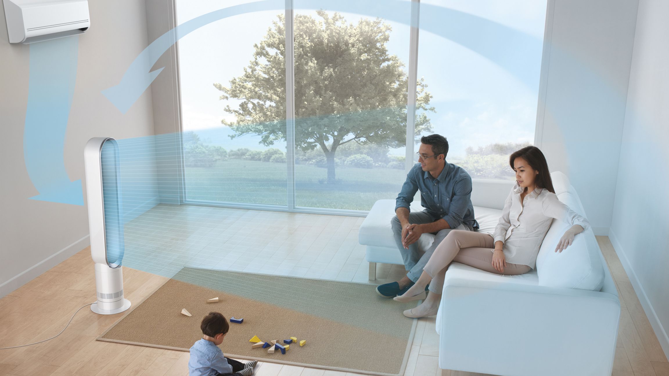 salon avec ventilateur Dyson
