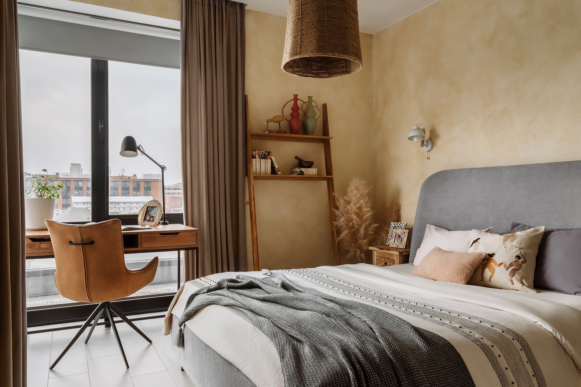 modern bedroom with office