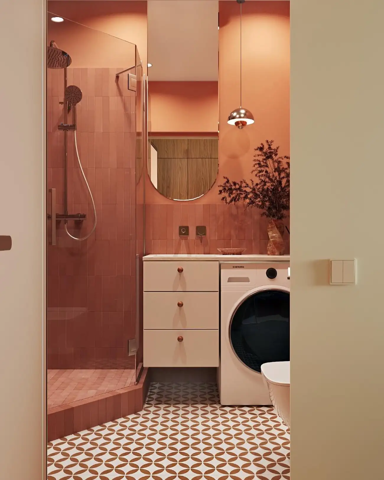 terracotta bathroom 27sqm studio contemporary decor
