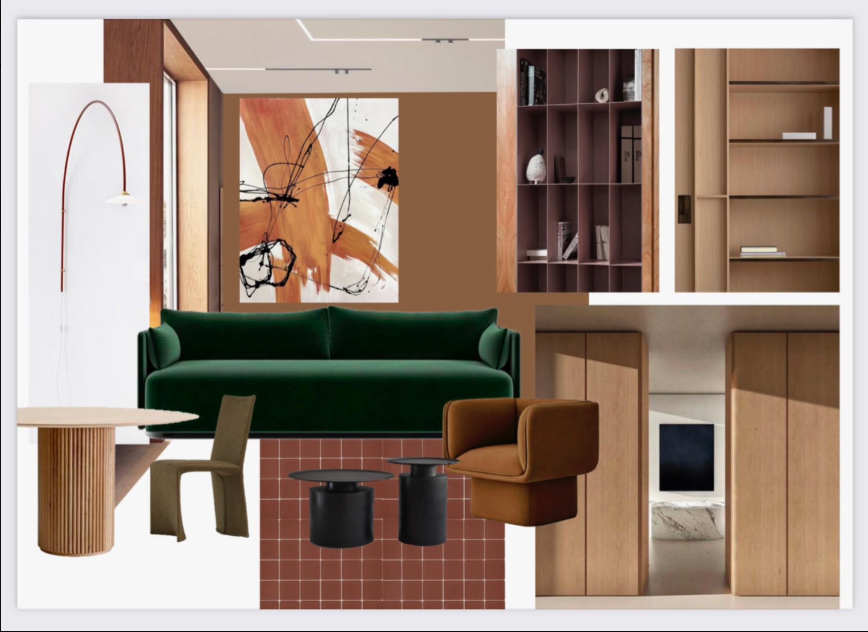 palette et tableau inspiration décor d'automne pour appartement