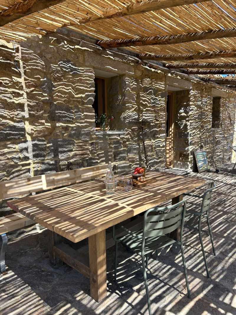 terrace with pergola and canes authentic decor in historic Sardinia house