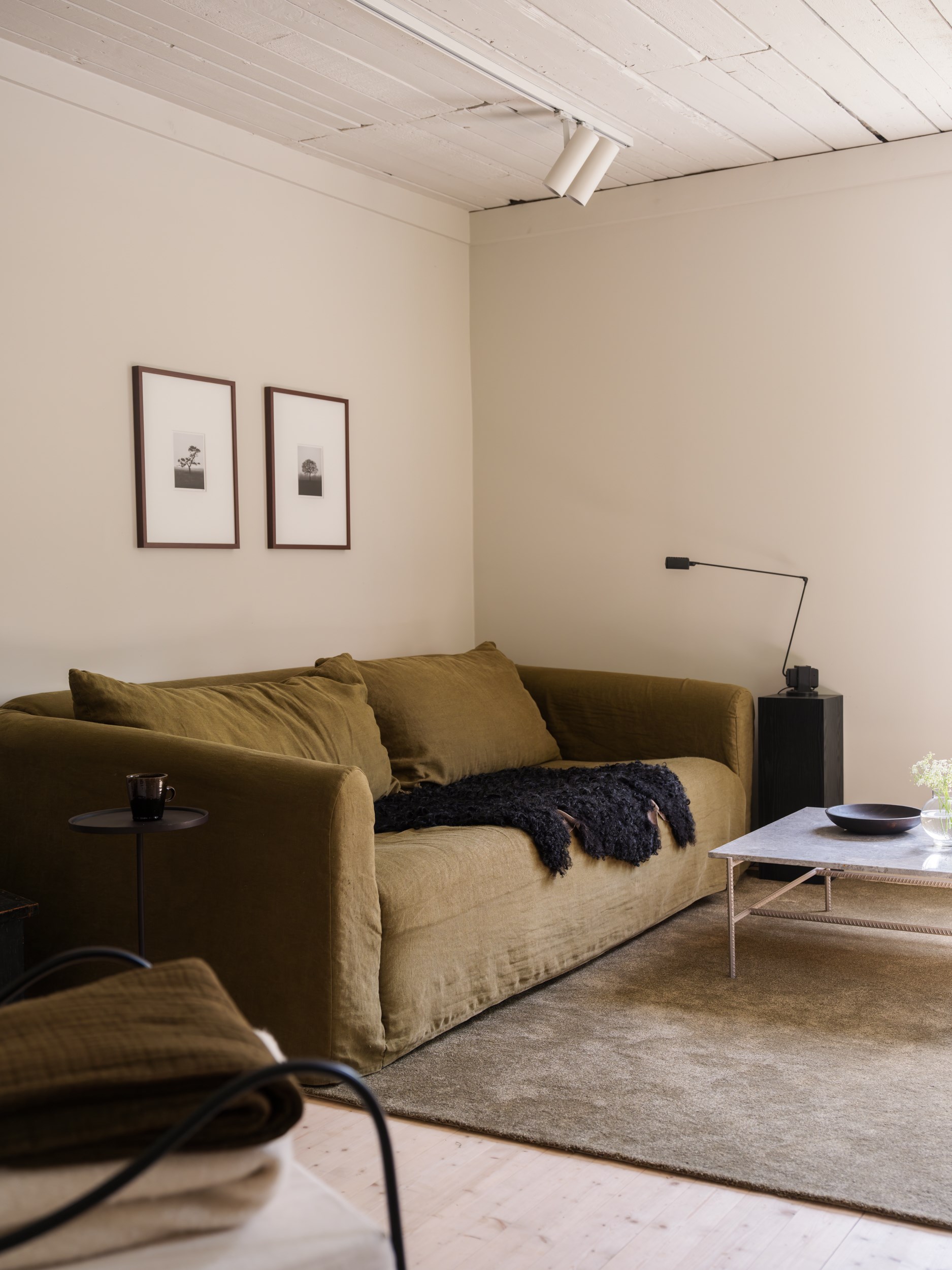 khaki sofa in living room neutral tons Scandinavian decor khaki sofa in living room neutral tons Scandinavian decor