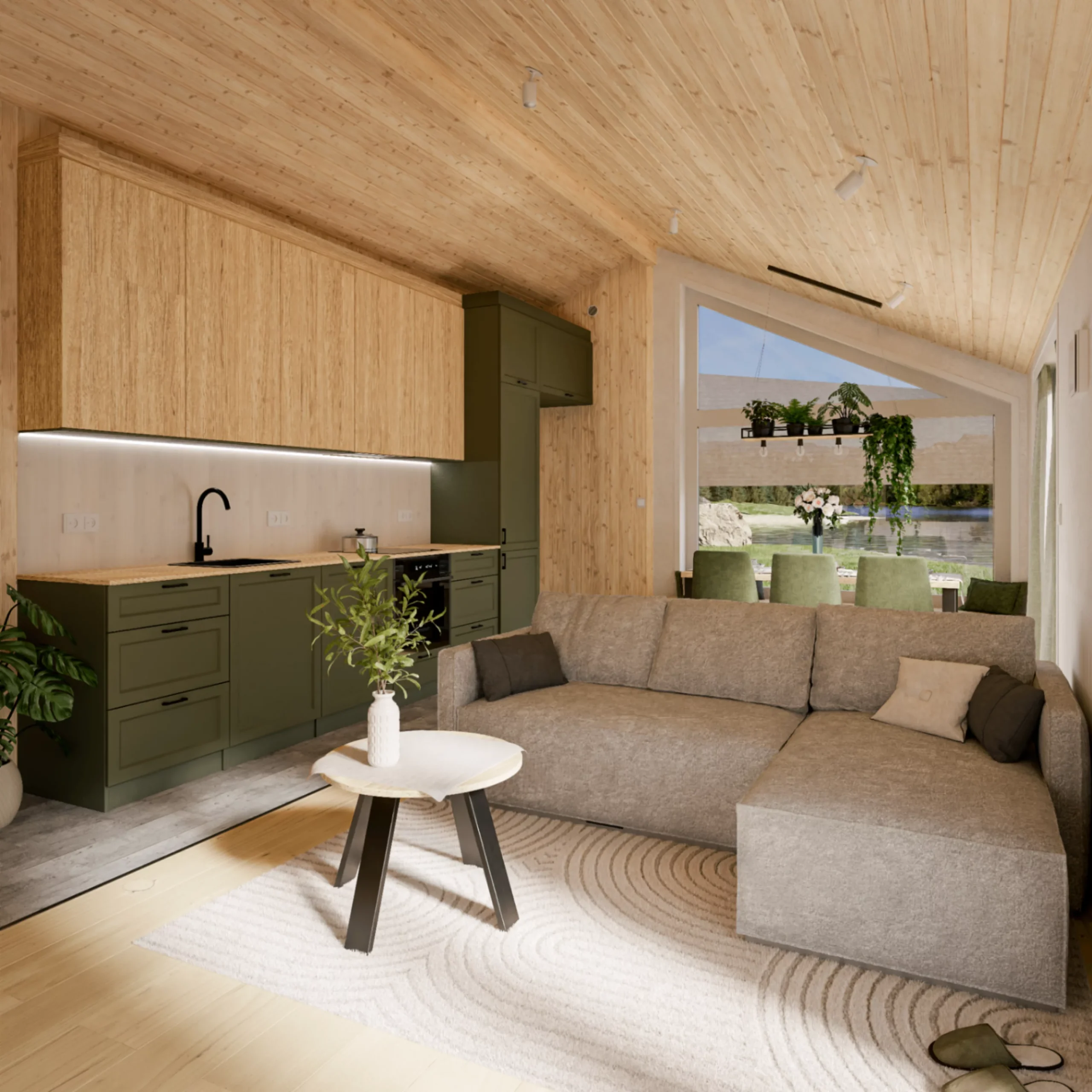 salon et cuisine tiny house Evergreen XL par Vagabond Haven