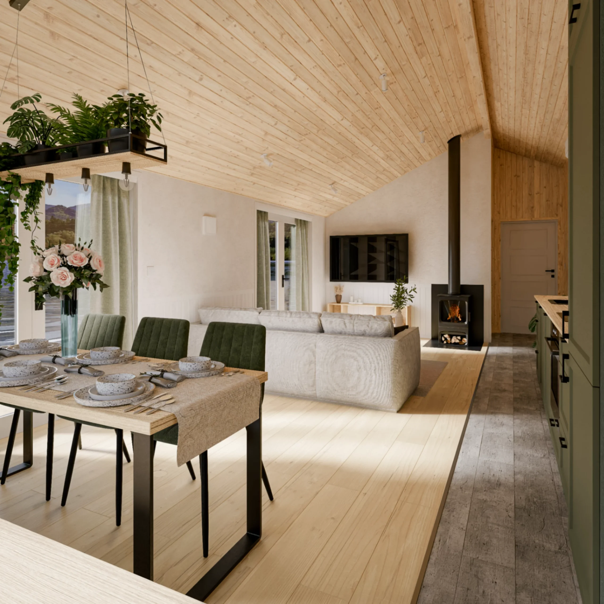 salon et cuisine tiny house Evergreen XL par Vagabond Haven