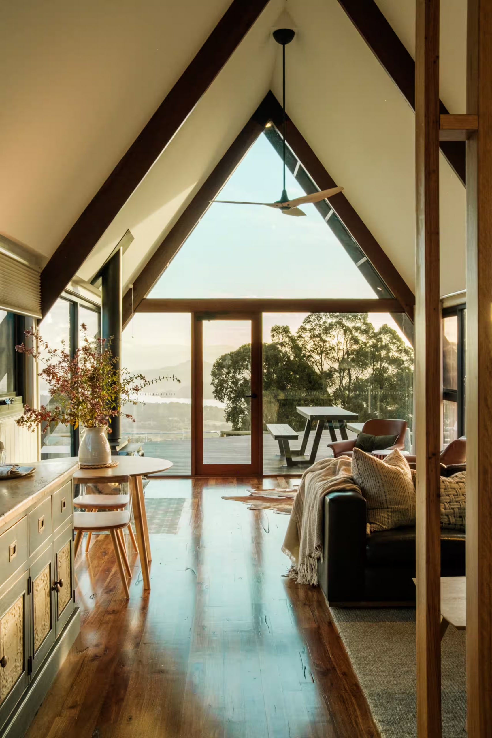 living room off-grid wooden A-Frame house in Tasmania living room off-grid wooden A-Frame house in Tasmania