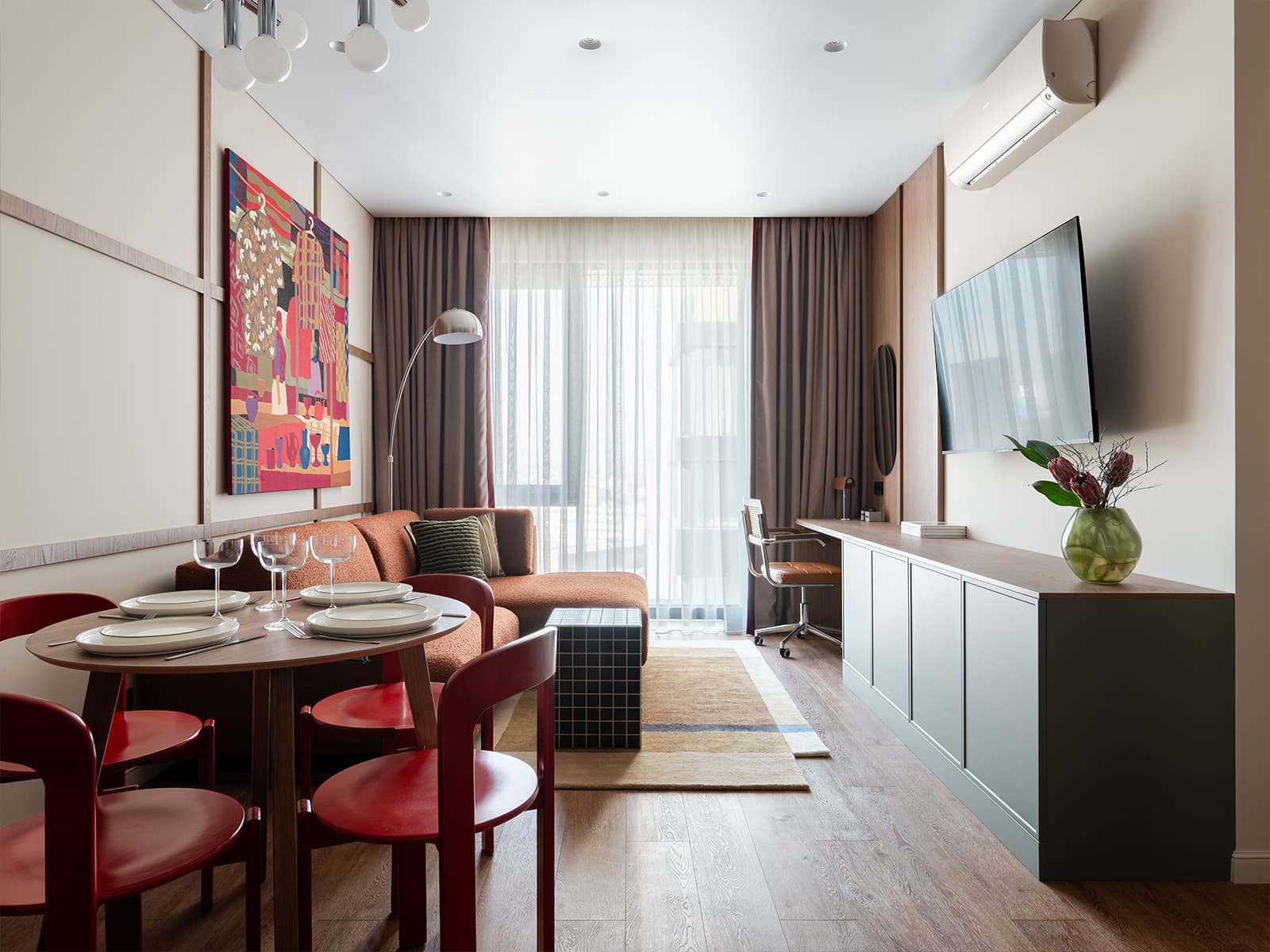 salle à manger et salon décoration contemporaine petit appartement de 42m2
