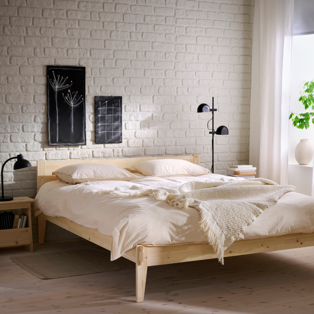 chambre mur briques blanches
