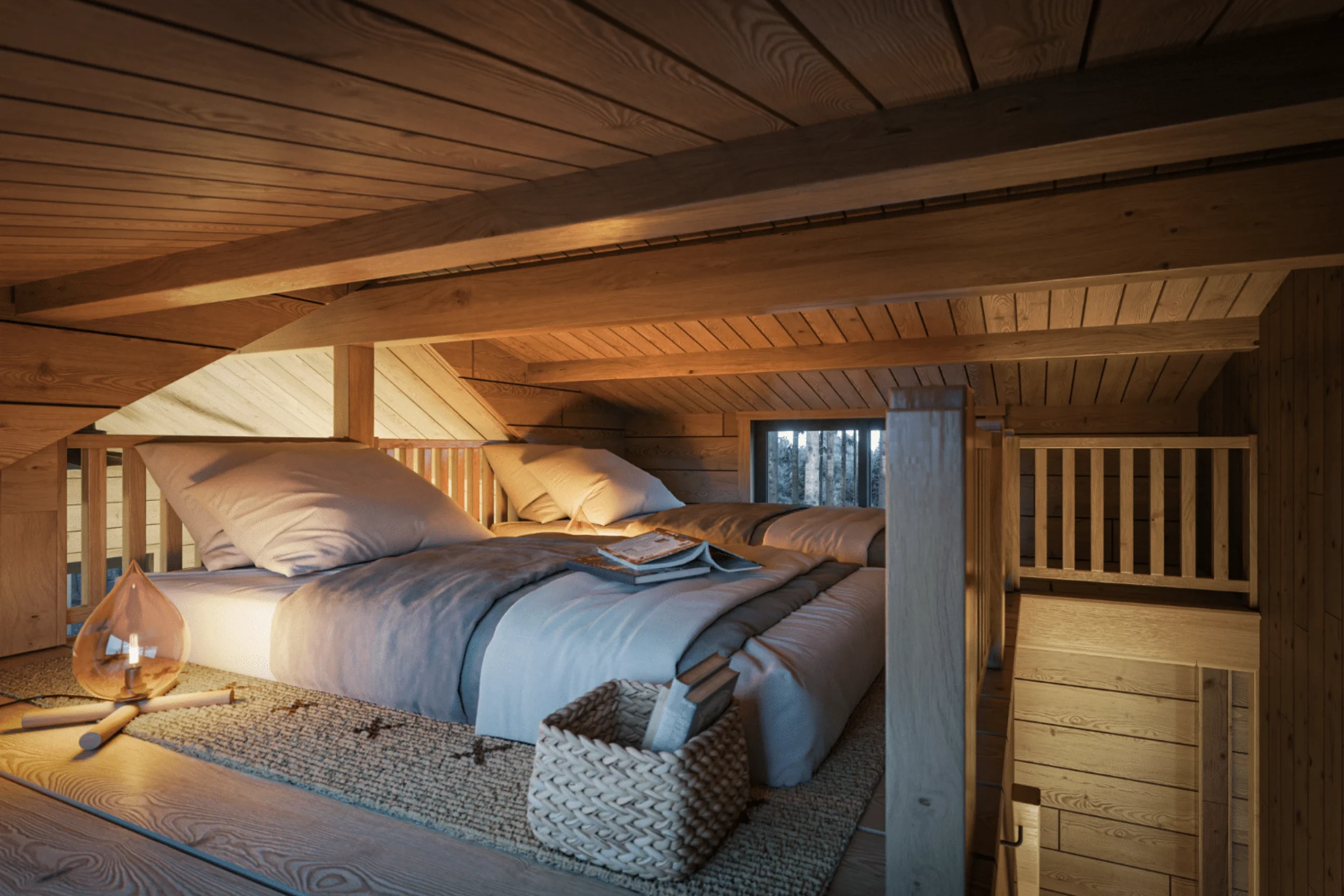 chambre sur mezzanine cabane en rondins de 37m2 Zook Cabins chambre sur mezzanine cabane en rondins de 37m2 Zook Cabins