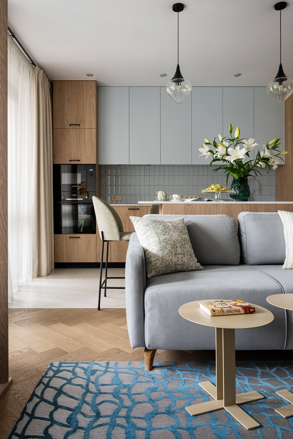 living room and open kitchen