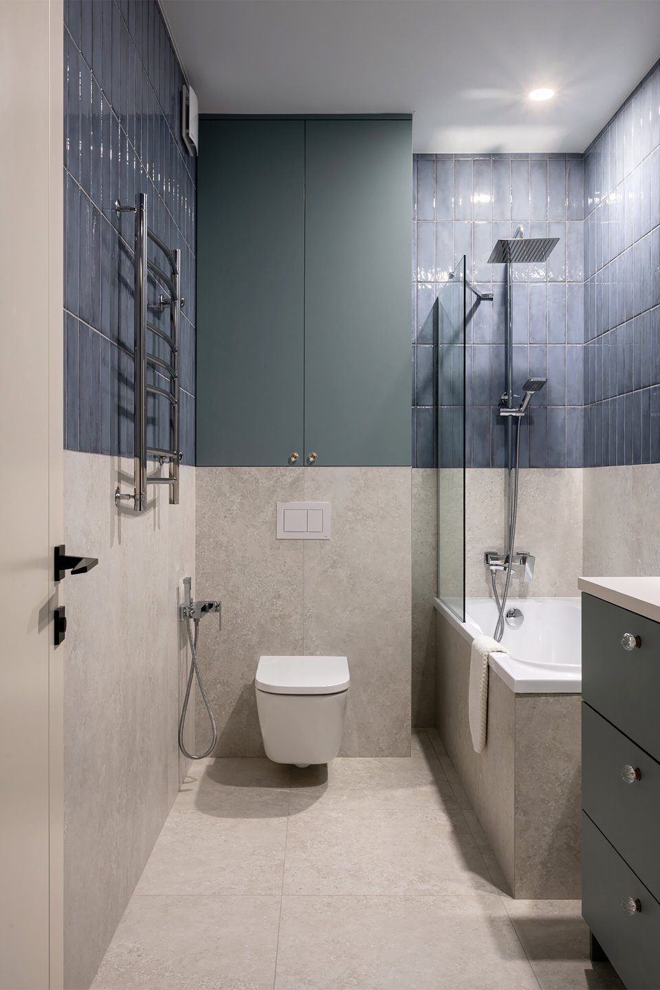 blue and beige modern bathroom