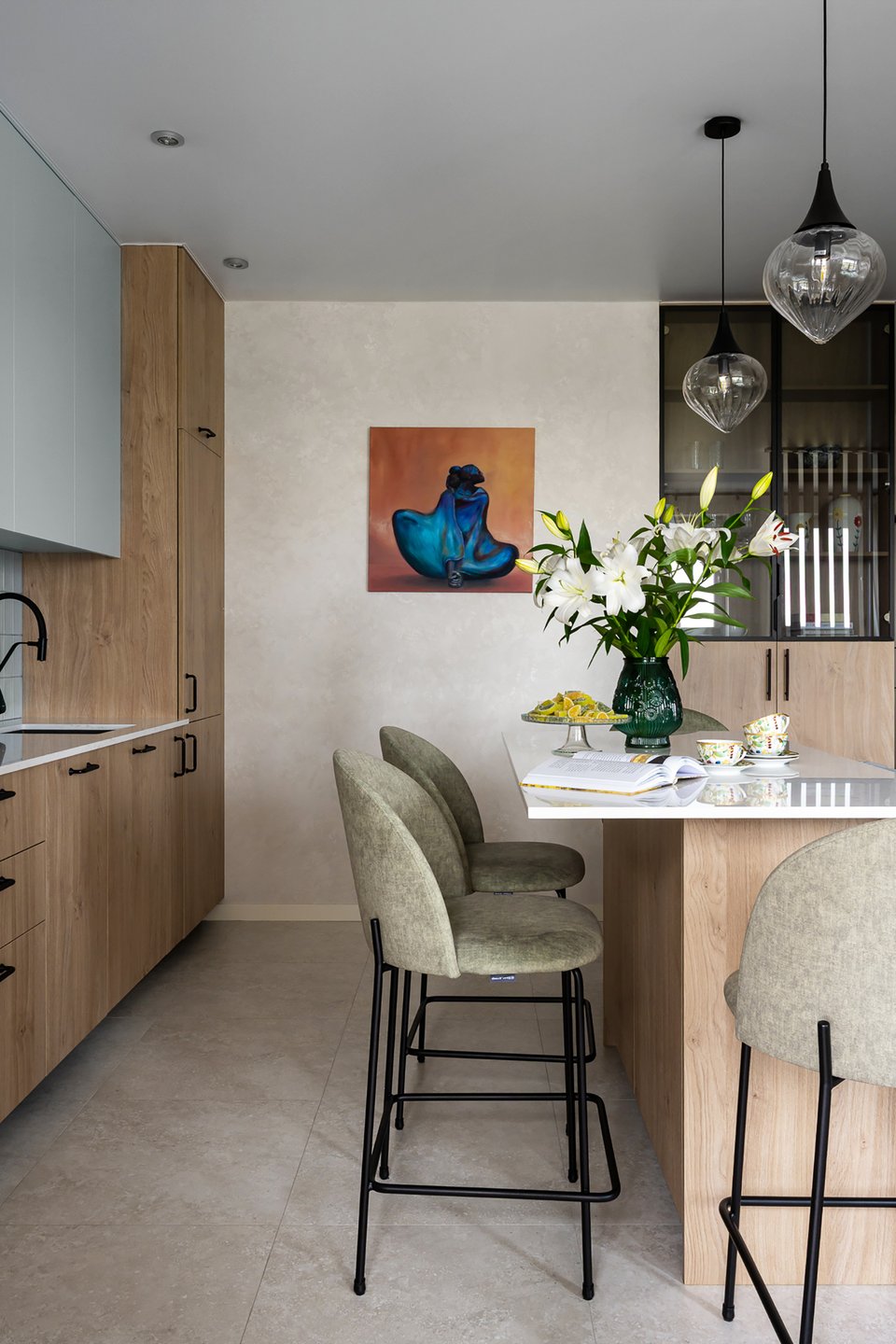 open kitchen contemporary decor 39sqm studio with wooden partition