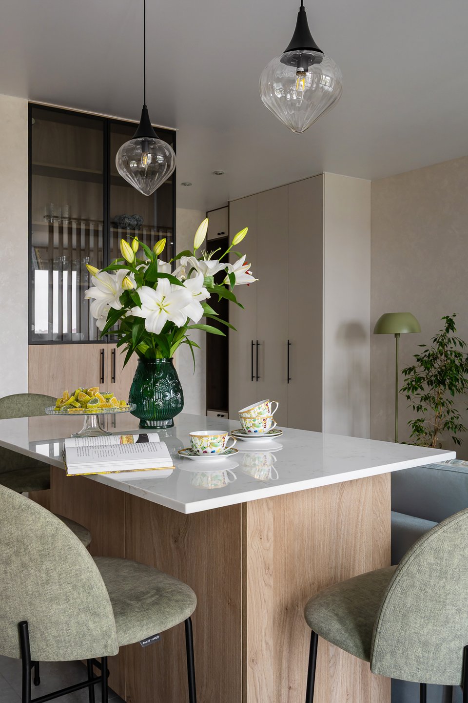 living room and open kitchen contemporary decor 39sqm studio with wooden partition