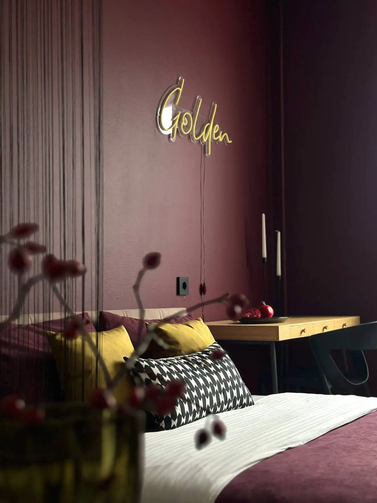 bedroom with colour blocking in green and burgundy 37sqm studio contemporary decor bedroom with colour blocking in green and burgundy 37sqm studio contemporary decor