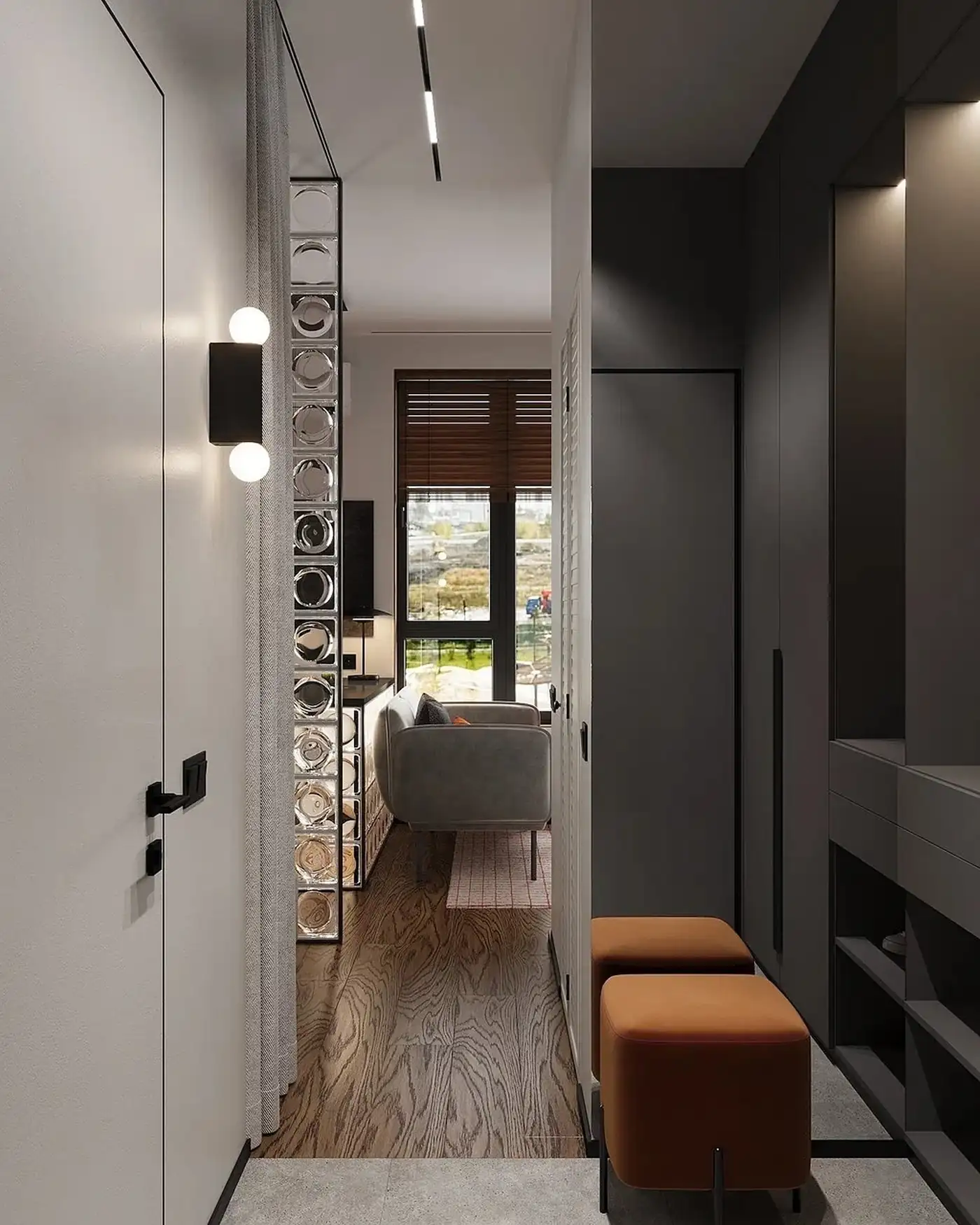 entrée grise studio de 26m2