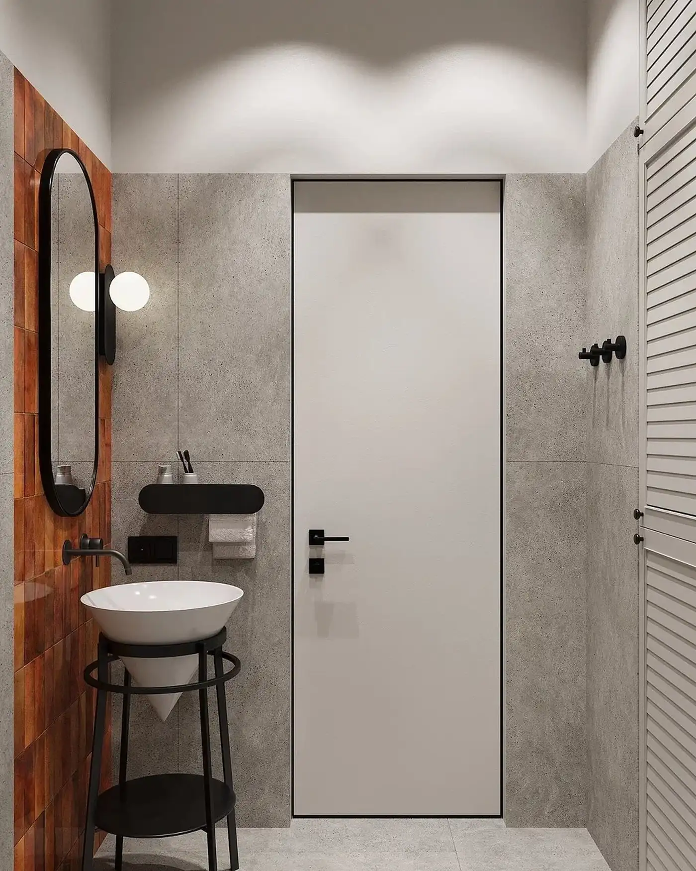 salle de bain design grise et orange studio de 26m2