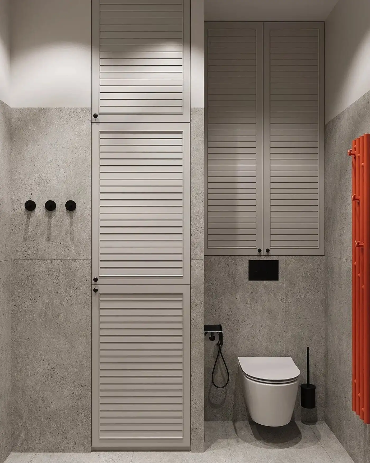 salle de bain design grise et orange studio de 26m2