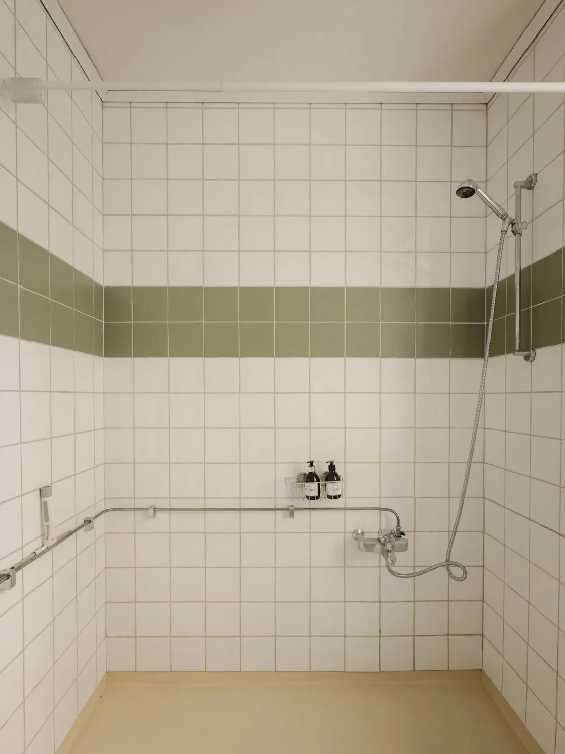 green and white bathroom