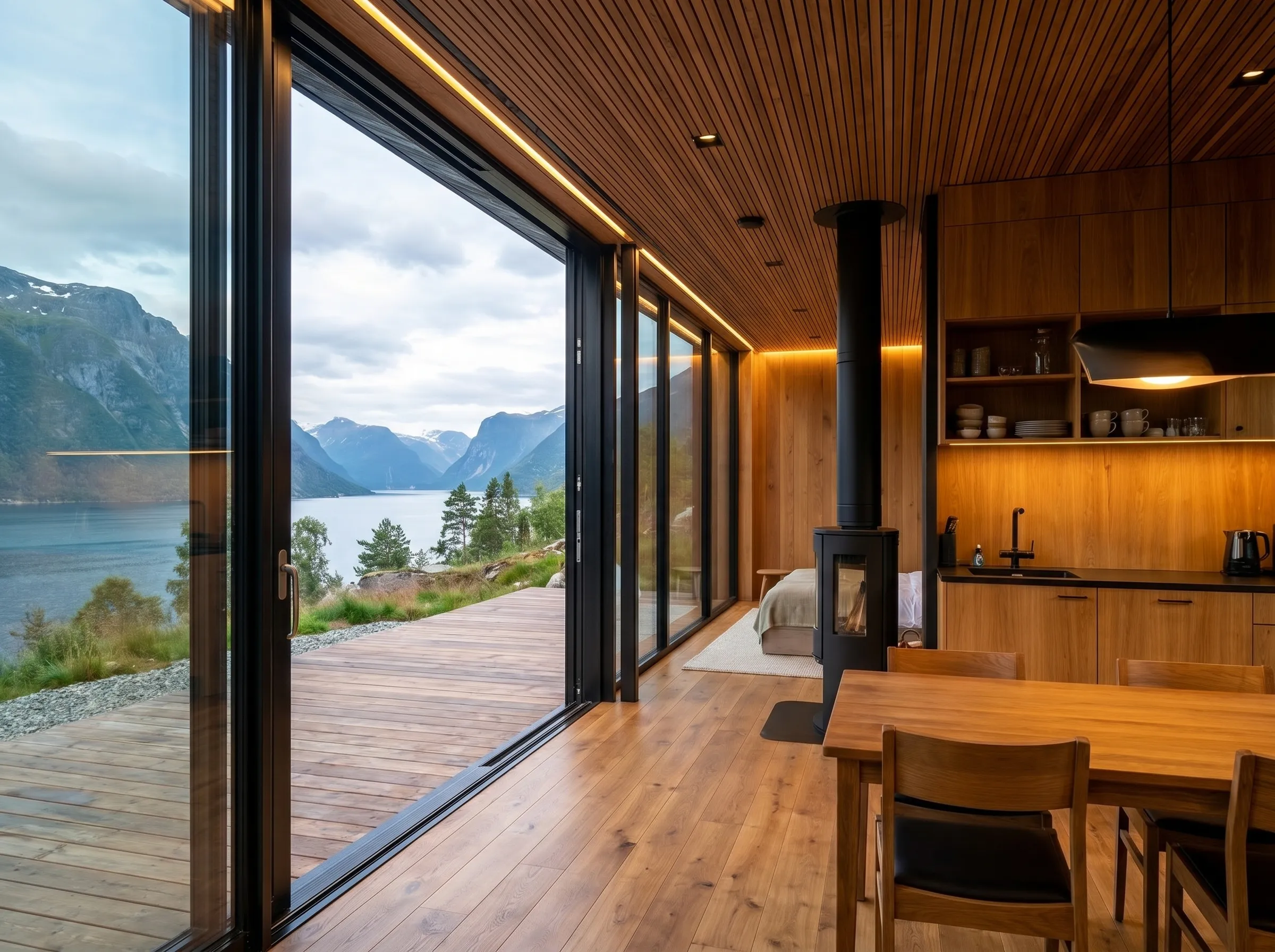 salon avec cuisine ouverte petite maison modulaire et préfabriquée de 29m2 Winbaum L salon avec cuisine ouverte petite maison modulaire et préfabriquée de 29m2 Winbaum L