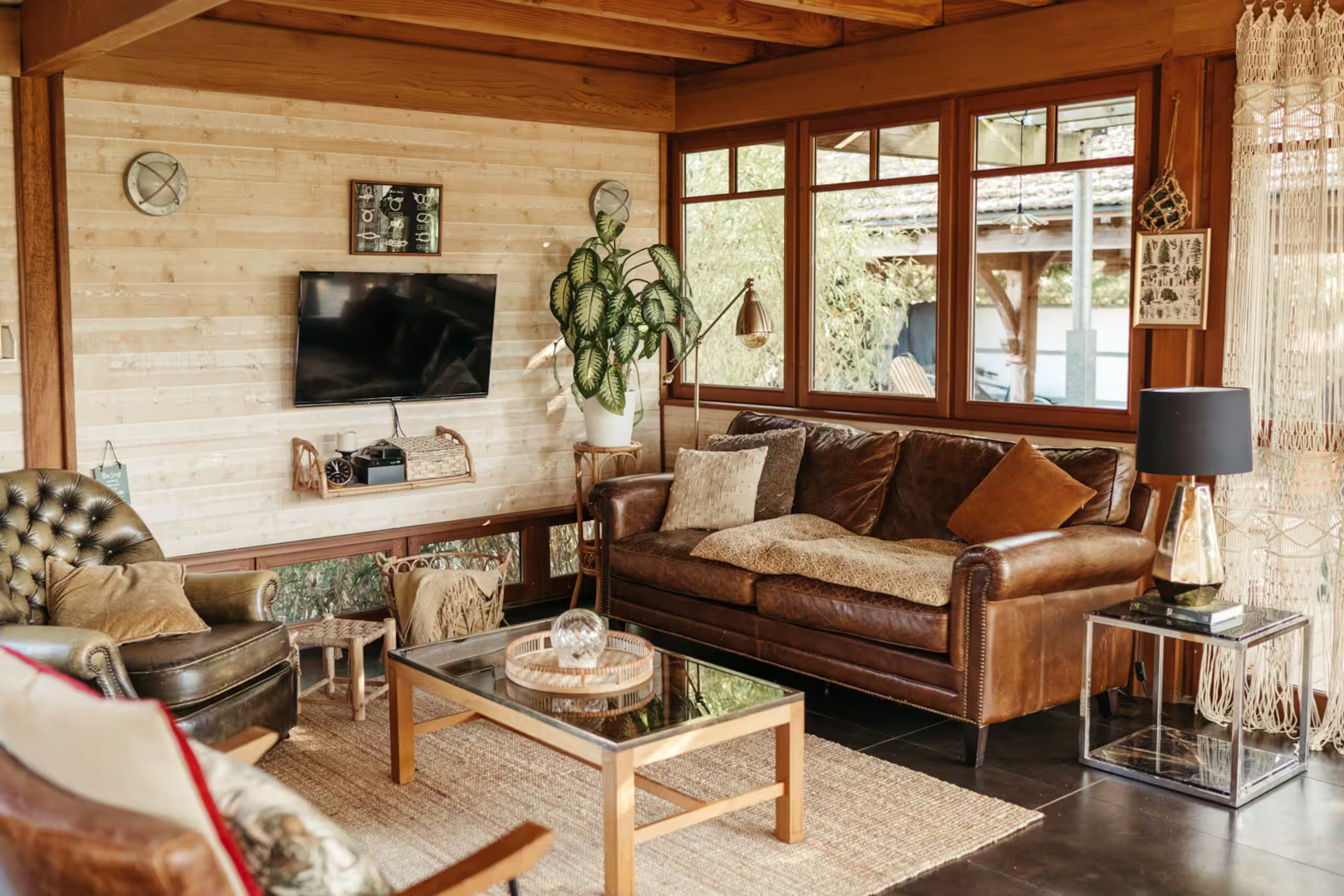 salon décoration vintage petite maison en bois de 67m2 pour les vacances Bassin d'Arcachon