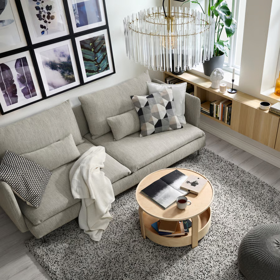 salon décoration contemporaine canapé IKEA SÖDERHAMN convertible gris