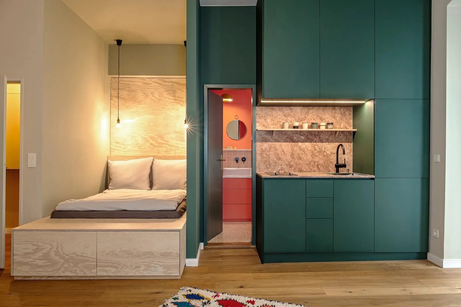 optimised studio flat contemporary and coloured decor