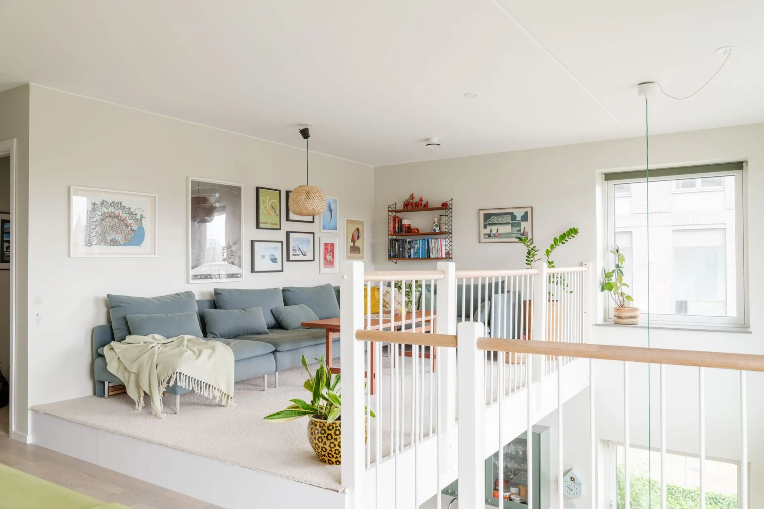 mezzanine with blue sofa