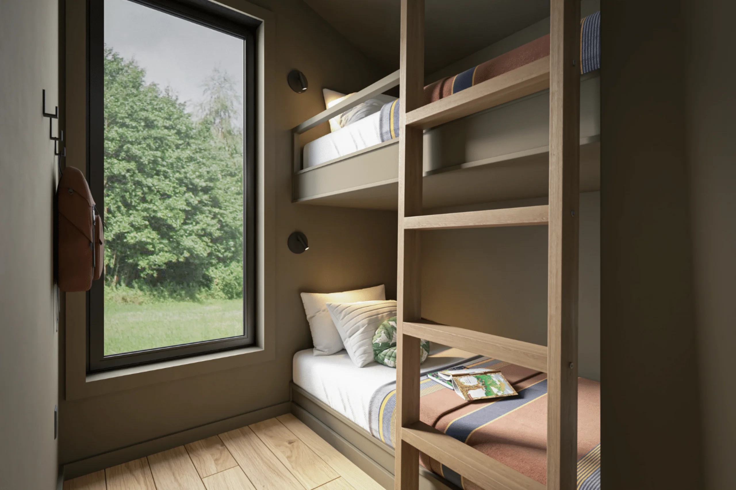 chambre avec lits superposés petite maison A-Frame 37m2 A-Frame Bunkhouse par Zook Cabins chambre avec lits superposés petite maison A-Frame 37m2 A-Frame Bunkhouse par Zook Cabins
