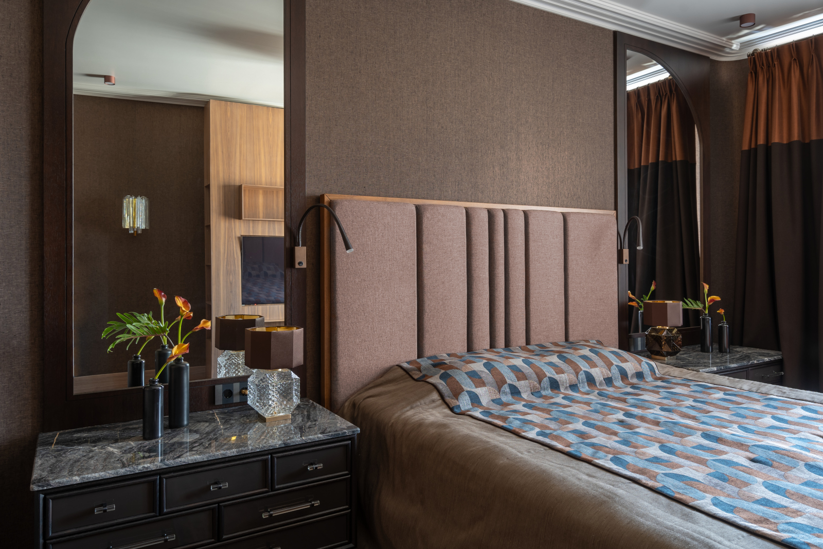 brown bedroom contemporary decor 120sqm apartment