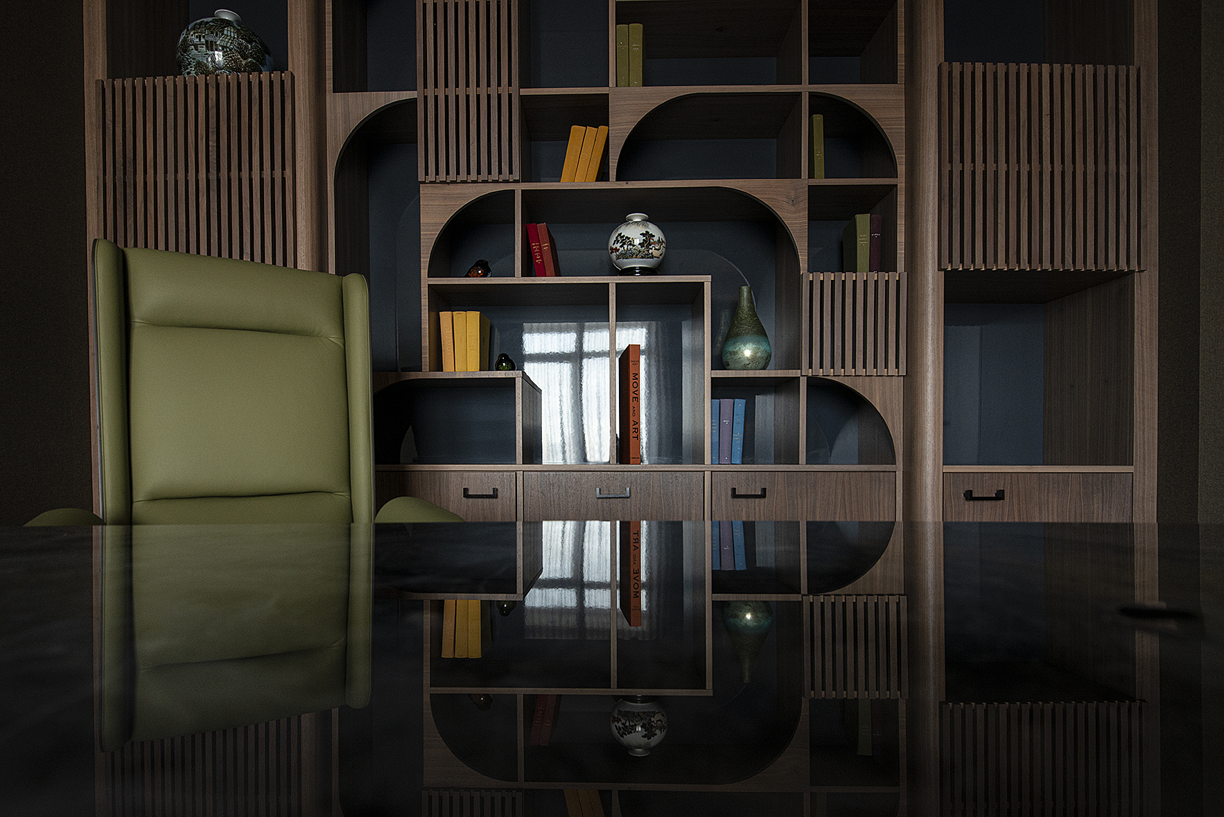 home office with bespoke booksheves