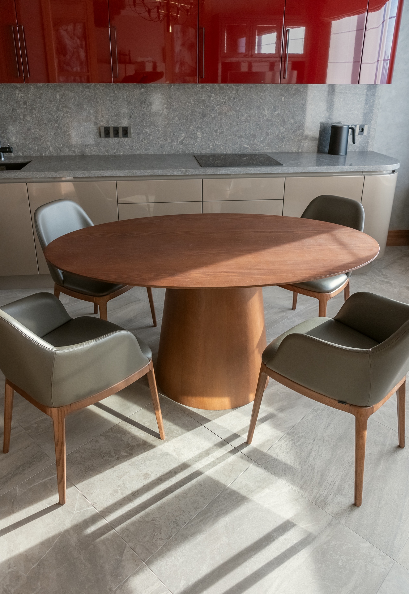 red and gray kitchen contemporary decor 120sqm apartment