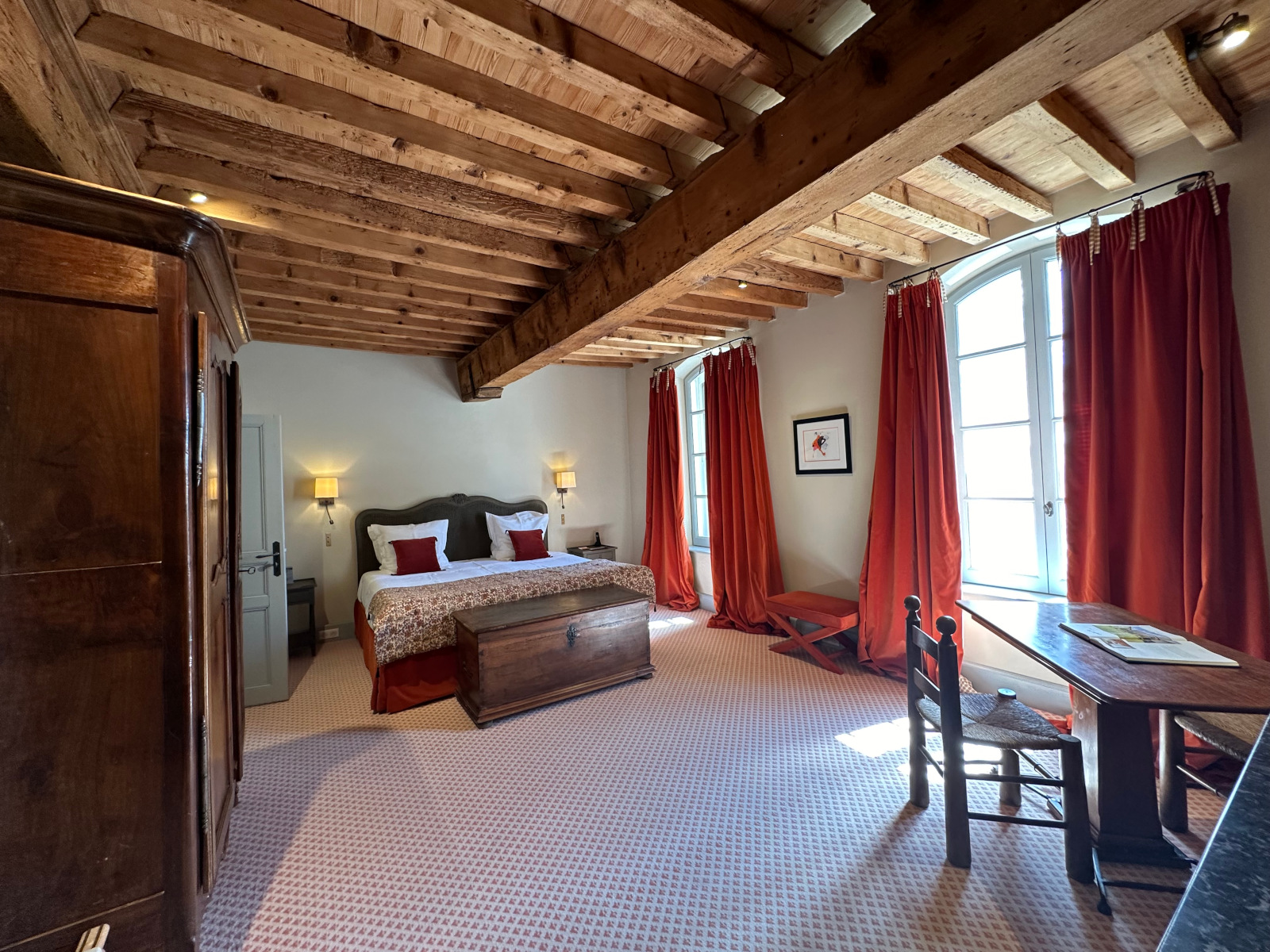 bedroom with beams rustic chic decor Mas de Peint Camargue France