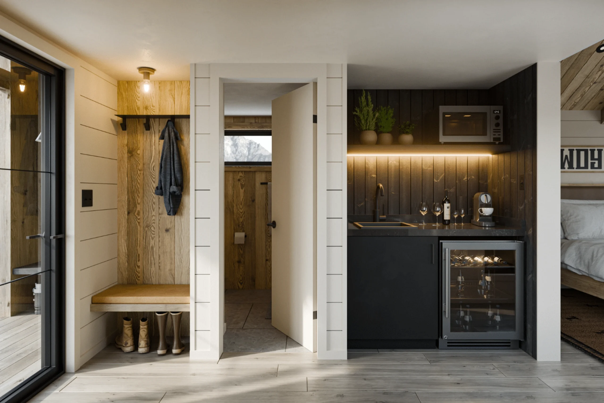 entrée et kitchenette Yukon tiny house par Zook Cabins