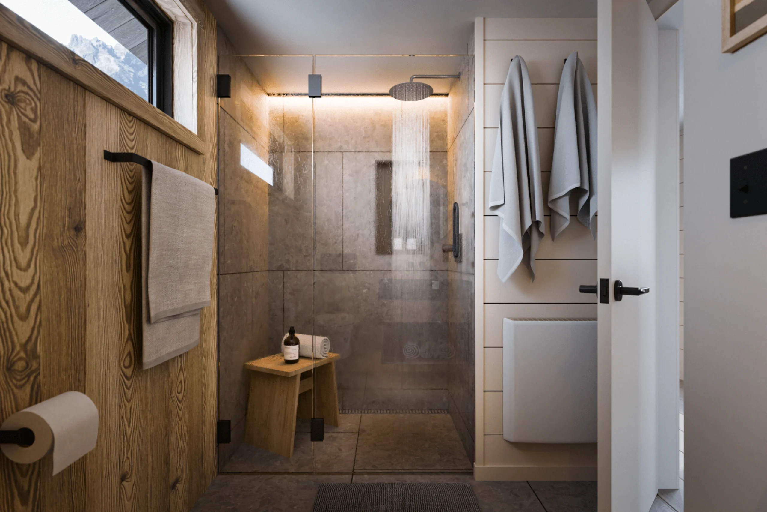 salle de bain moderne murs bois Yukon tiny house par Zook Cabins