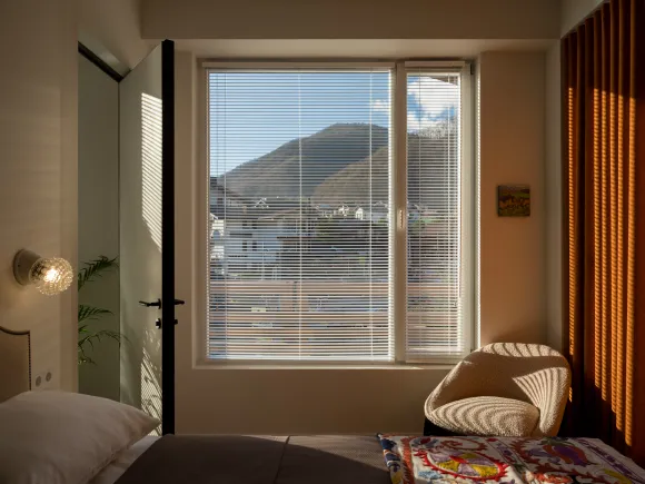 bedroom with view on mountains classic chic style