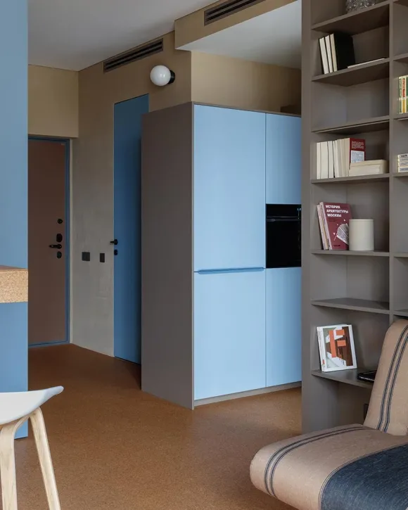 cuisine et salon studio 41m2 transformé en deux-pièces décoration contemporaine pavés de verre