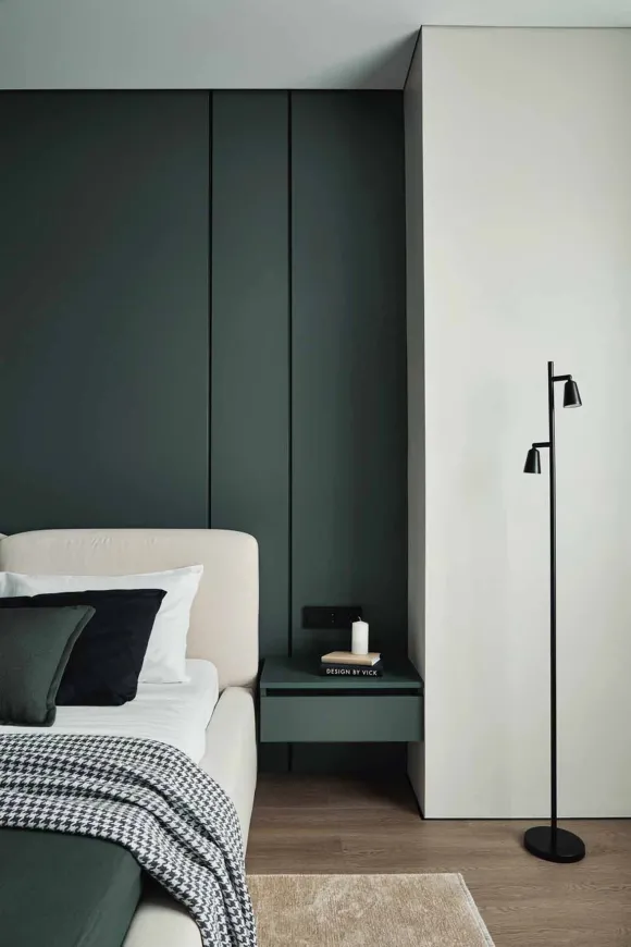 chambre verte et blanche appartement 105m2 décoration contemporaine