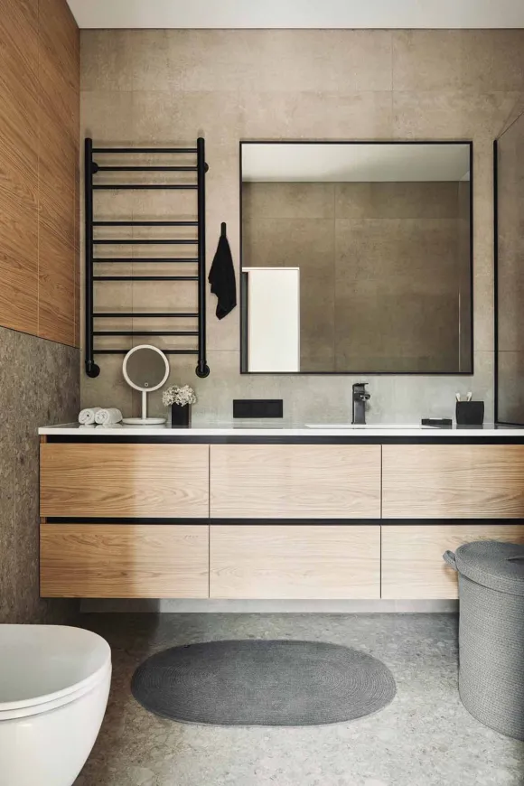 salle de bain beige design appartement 105m2 décoration contemporaine