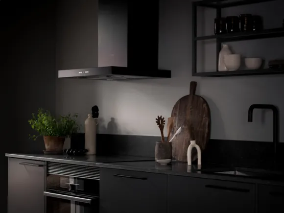 cuisine noire murs gris