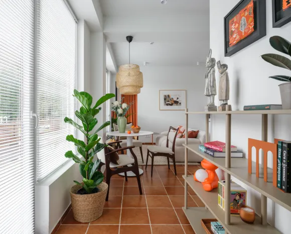 salon et salle à manger décoration vintage appartement rénové de trois-pièces de 50m2 seulement optimisé