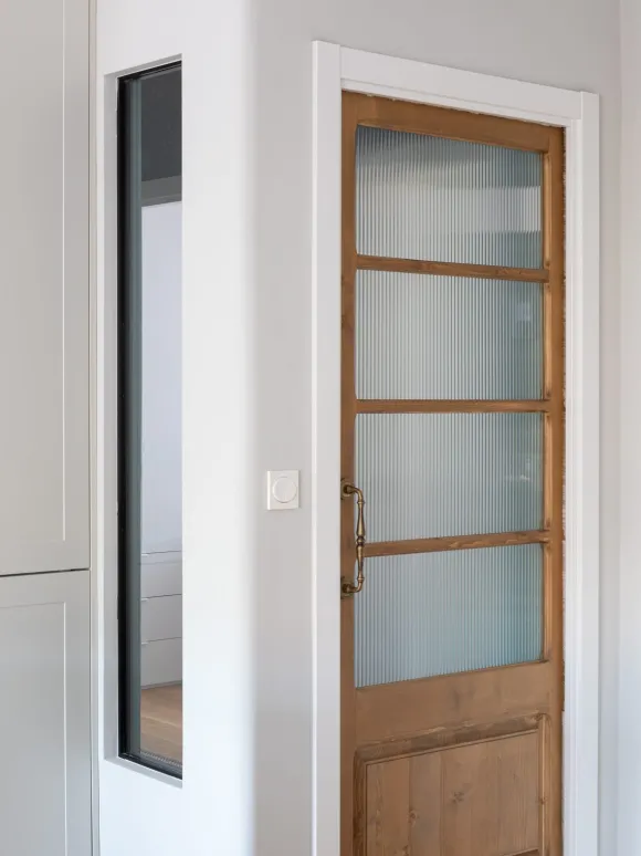 portes vitrée cannelé et bois années 1950