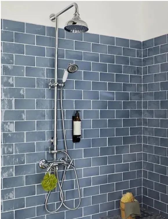 douche carrelage bleu