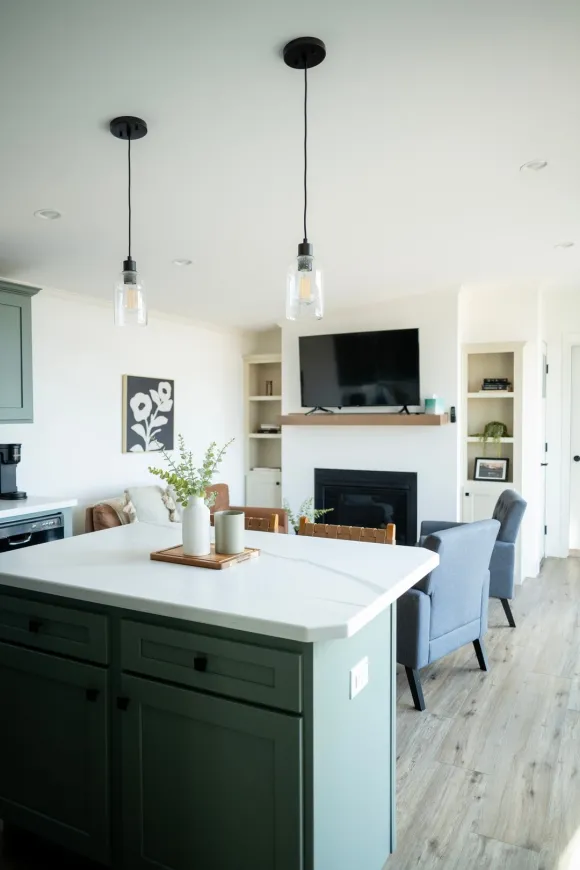 salon avec cheminée petite maison de 62m2 Sonoma par Zook Cabins