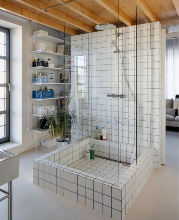 salle de bain design plafond bois
