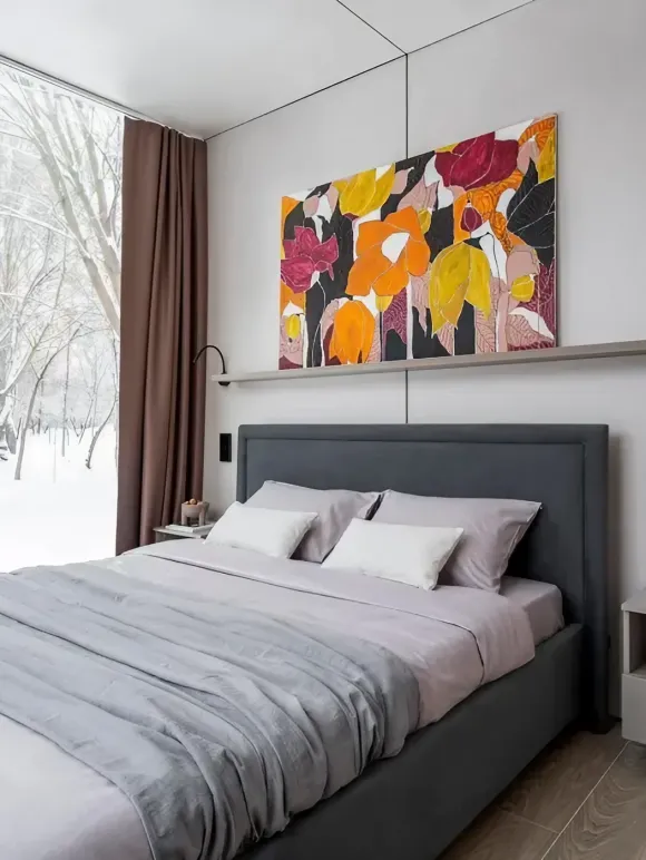 chambre décoration design grise petite maison miroir de 36m2