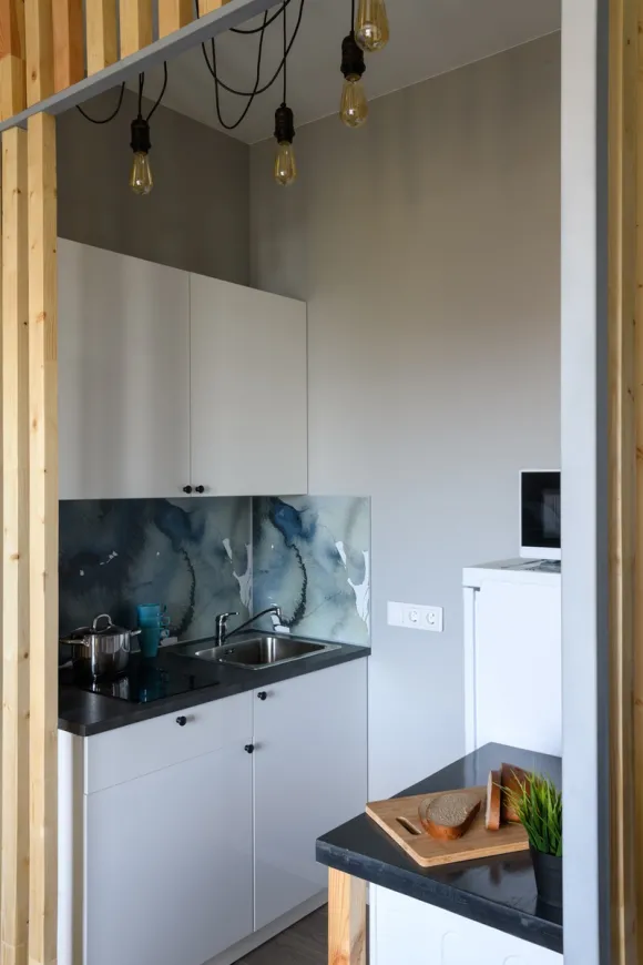 cuisine studio 18m2 avec estrade podium décoration moderne