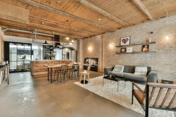 salon sol béton ciré loft 105m2 Amsterdam