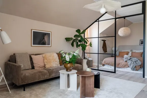 salon et chambre verrière appartement 50m2