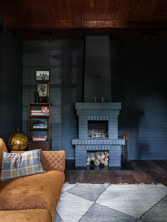 salon avec cheminée