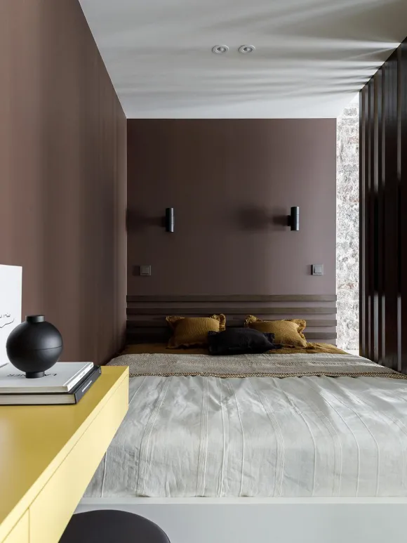 espace chambre séparé dans studio 35m2 décoration contemporaine
