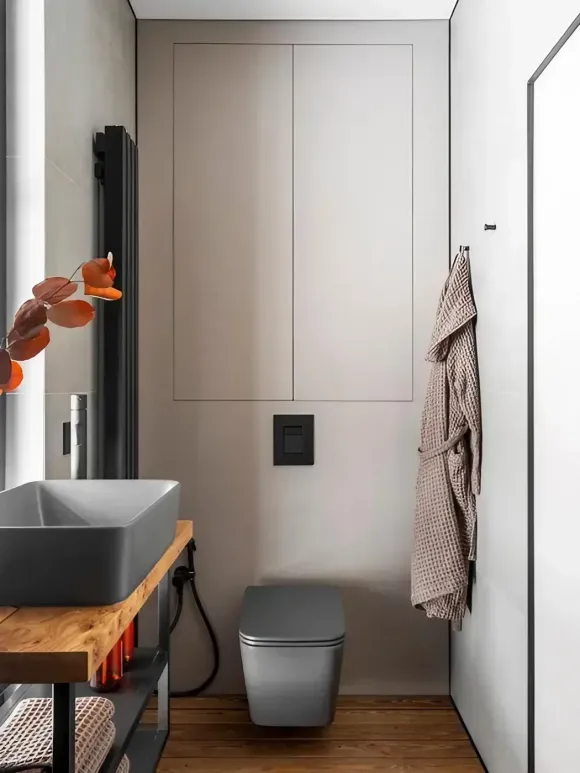 salle de bain décoration design grise petite maison miroir de 36m2